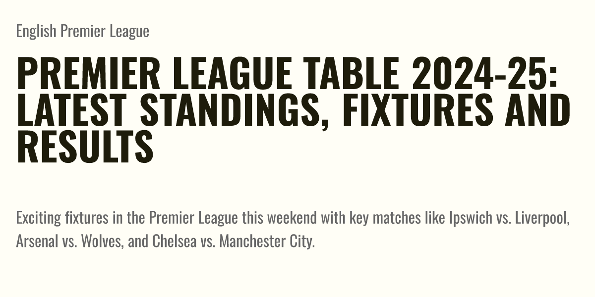 Premier League table 202425 Latest standings, fixtures and results