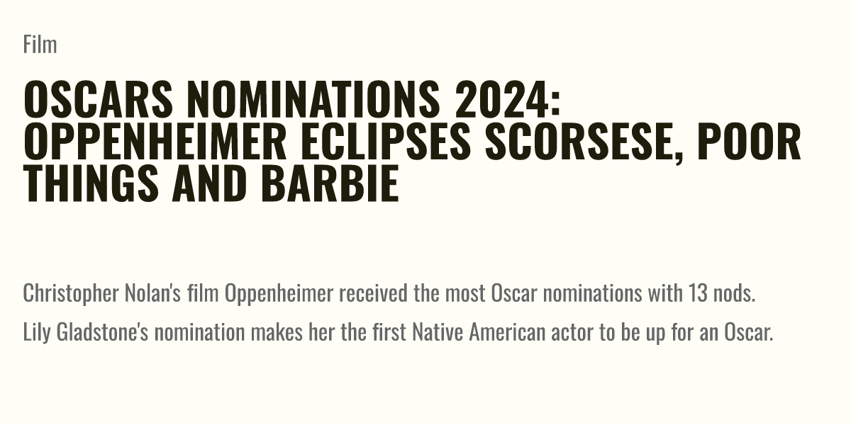 Oscars Nominations 2024 Oppenheimer Eclipses Scorsese Poor Things And Barbie Briefly 