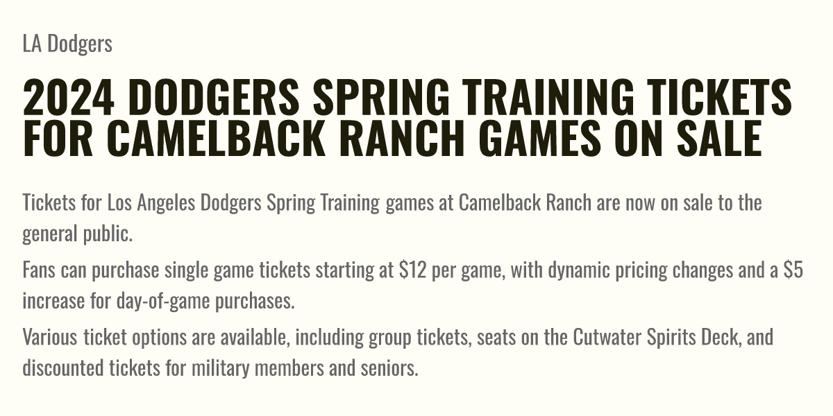 2024 Dodgers Spring Training Tickets For Camelback Ranch Games On Sale