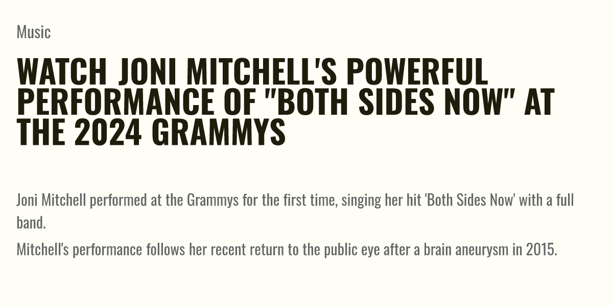 Watch Joni Mitchell's Powerful Performance of "Both Sides Now" at the