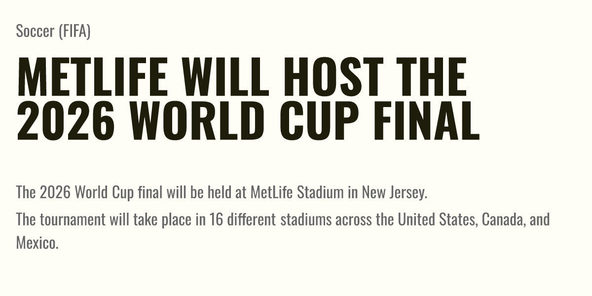 MetLife will host the 2026 World Cup final Briefly